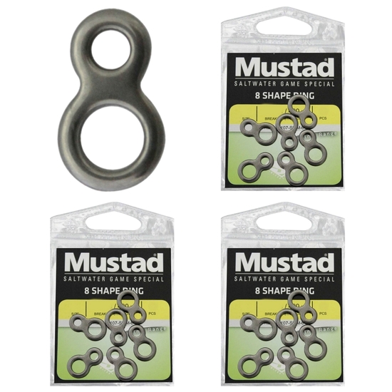 3 x Packets of Mustad Stainless Steel 8-Shaped Rings - Figure of Eight Fishing Rings - Size Small