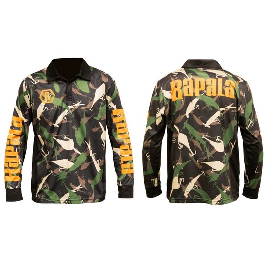Small Rapala Camo Long Sleeve Tournament Fishing Shirt-UPF 30+ Collared Fishing Jersey