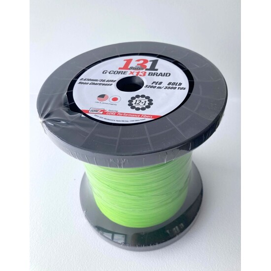 Bulk 3200m Spool of Sufix 131 G-Core X13 Braided Fishing Line - Neon  Chartreuse