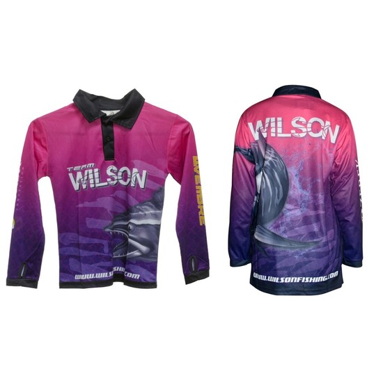 Team Wilson Pink/Purple Kids Tournament Long Sleeve Fishing Shirt with  Collar