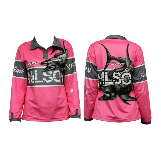 Team Wilson Pink Tournament Long Sleeve Fishing Shirt with Collar-Fishing Jersey (Size 8)