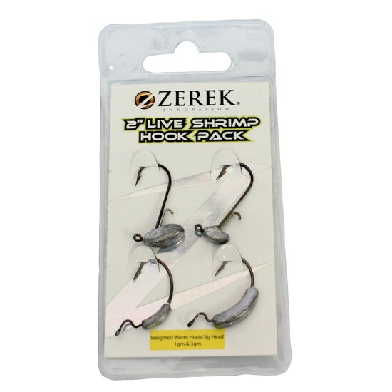 Zerek Jig Head and Weighted Worm Hook Pack for 2 Inch Live Shrimps -1gm and  3gms