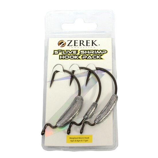 Zerek Weighted Worm Hook Pack for 5 Inch Live Shrimps - Weedless Jig Heads