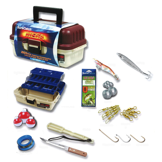 Surecatch 201 Piece Mega Fishing Pack - 3 Tray Tackle Box - Assorted Tackle Kit