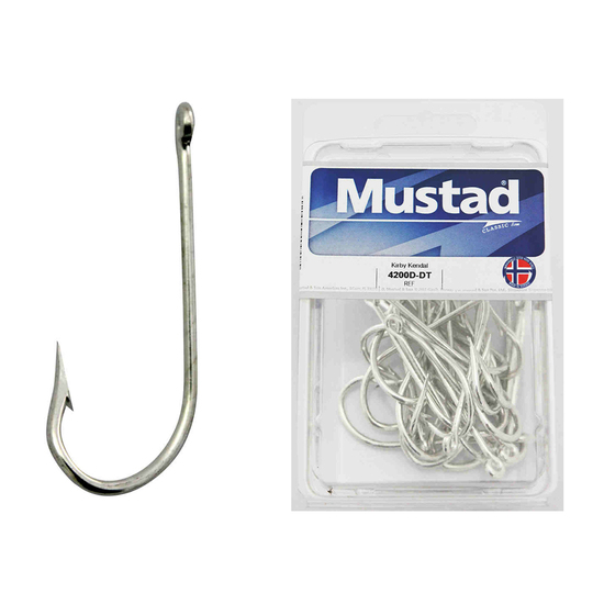 100 x Mustad 4200D Kirby Kendal Ringed Fishing Hooks - Size 1