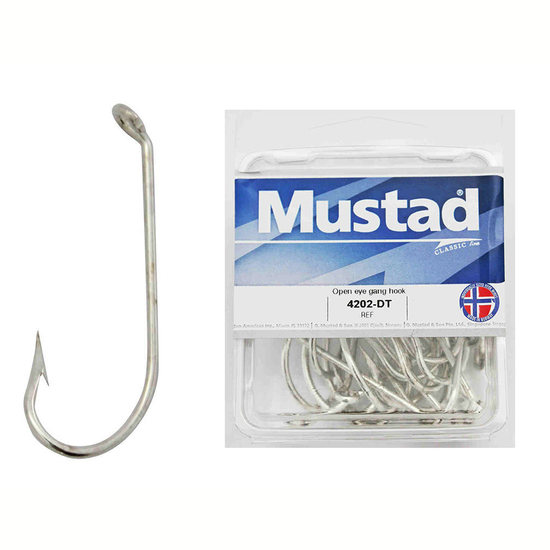 100 x Mustad 4202D 2x Strong Kirby Open Eye Fishing Hooks - Size 1/0 