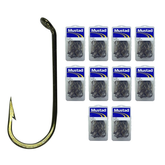 10 Boxes of Mustad Bronze French Viking 2x Strong Fishing Hooks - Size 3/0