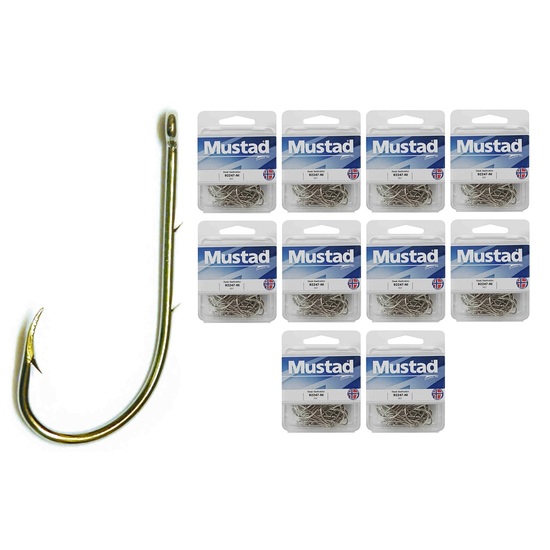 10 Boxes of Mustad 92247NI Beaked Baitholder Nickle Fishing Hooks - Size 1