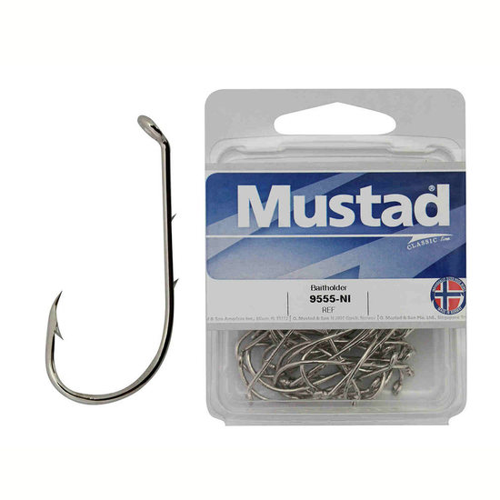 100 x Mustad 9555B Beaked Baitholder Nickle Plated Fishing Hooks - Size 1