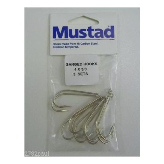 3 Sets Mustad Pre-Rigged Ganged Hooks 3/0 X 4 Hooks