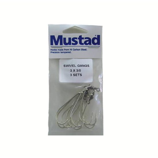 Mustad Pre-Rigged Swivel Gang Hooks 3/0 3 Hooks 3 Sets