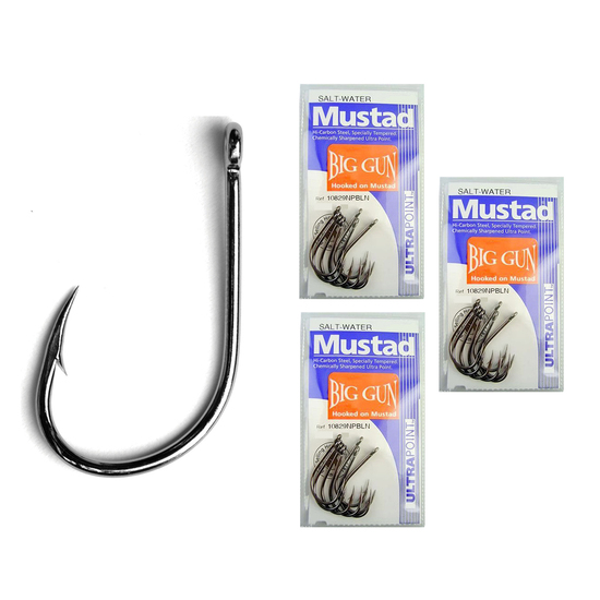 3 Packs of Mustad 10829NPBLN Big Gun Chemically Sharp Fishing Hooks