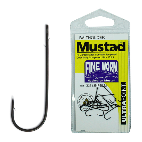 Mustad Fine Worm Size 1/0 Qty 10 32813npblm Chemically Sharpened Fishing Hooks