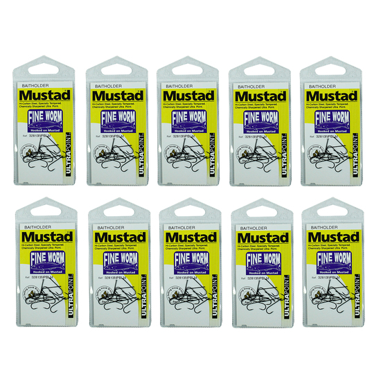 Mustad Fine Worm Size 4- 32813npblm -Bulk 10 Pce Value Pack-Chemically Sharpened