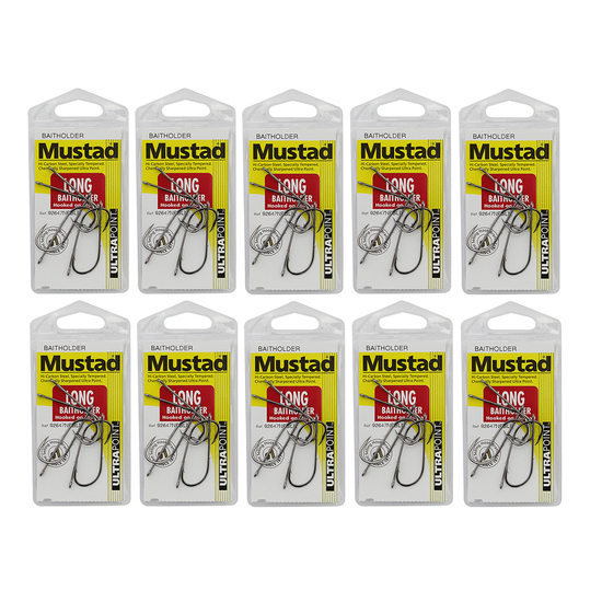 10 Packs of Mustad 92647NPBLN Long Baitholder Chemically Sharp Fishing Hooks