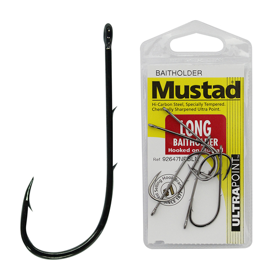 1 Packet of Mustad 92647NPBLN Long Baitholder Chemically Sharp Fishing Hooks