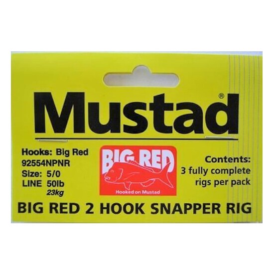 1 x Packet of 3 Mustad Big Red Snapper Rigs-2 Hook Pre-Tied