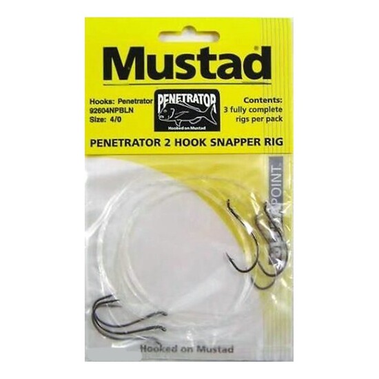 1 x Packet of 3 Mustad Penetrator Snapper Rigs - 2 Hook Pre-Tied Snelled  Rigs