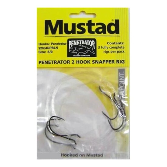 New Mustad Penetrator Snapper 2 Hook Rig X 3 Rigs - 5/0 Snapper Rig